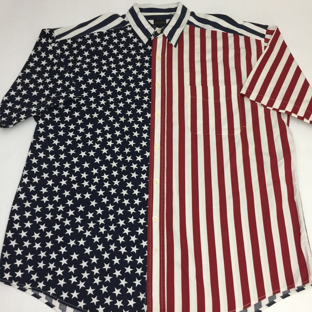Structure Stars Stripes USA Flag Button Shirt X27